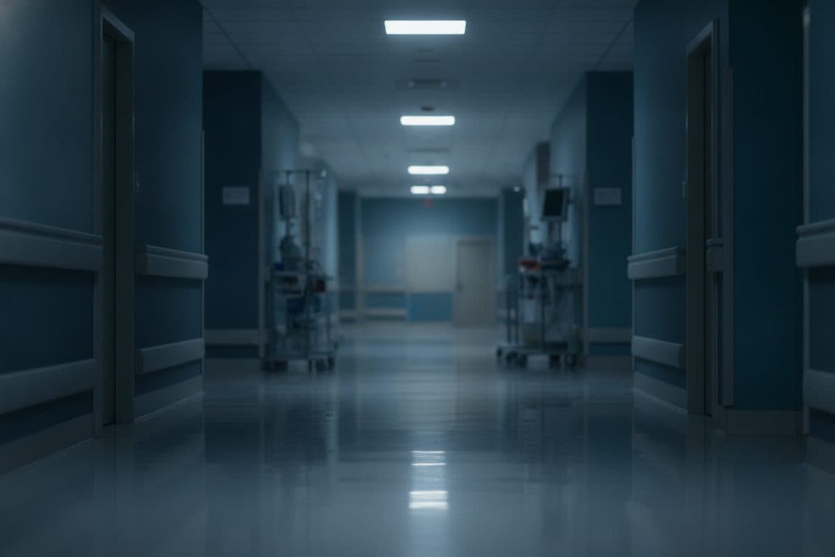 A hospital corridor, quiet and clinical, representing medical malpractice and birth injury cases.